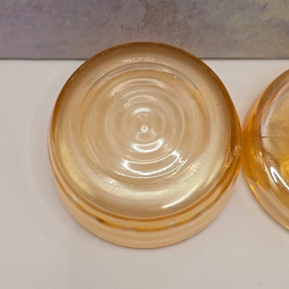 Vintage Lustre Marigold Carnival Glass Jeannette French Poodle Trinket Box Dish